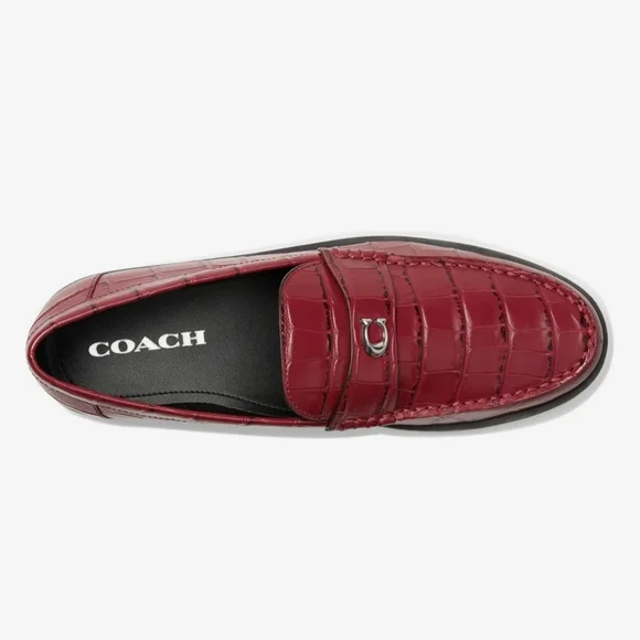 Coach NWB Joselyn Embossed Croc Loafers Dark Ruby Size 7B - Picture 2 of 16